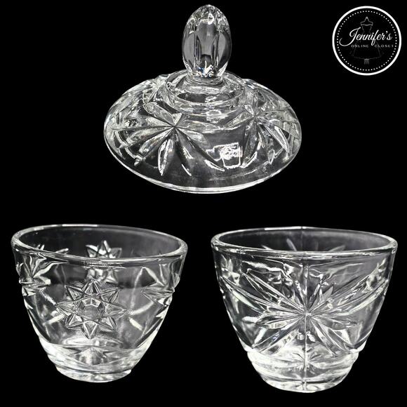 Anchor Hocking Vintage 60's/70's Early American Prescut Clear Sugar & Cream Set - Picture 3 of 7